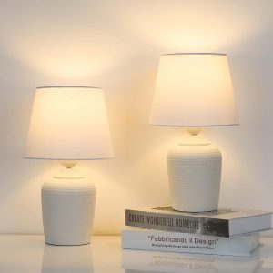 Two Small Table Lamps, Bedside Table Lights, with Rivet Textured Base