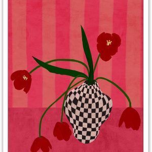 Contemporary, Eclectic Canvas Wall Art Tulips In A Checkered Vase Prints Poster Funny Floral Art Room Aesthetic Wall Decor 12x16in Unframed