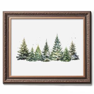 Christmas Tree Print, Winter Landscape, Watercolor Christmas Tree Painting Print, Pine Tree Art, Farmhouse Christmas wall art, Winter Wall Art