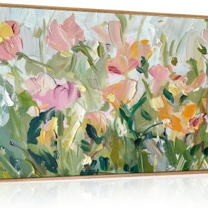 Floral Framed Canvas Wall Art, 20"X40" Watercolor Nature Wildflower Plant Textured Oil Painting, Modern Home Flower Wall Decor,  Living Room Wall Decor, Large Colorful Floral Artwork for Kitchen, Bedroom, Office Wall Decoration